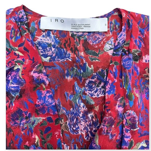 IRO Structured Shoulder V-Neck Hurl Floral Silk Blouse size FR 32 (US XXS) - Picture 5 of 9